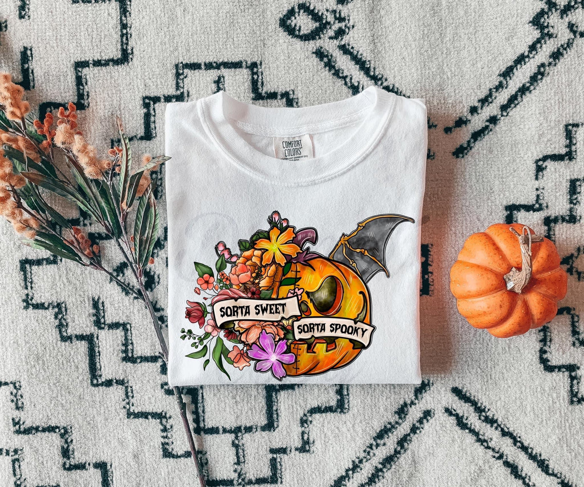 Sorta sweet sorta spooky (floral one side, bat on the other)DTF TRANSFER