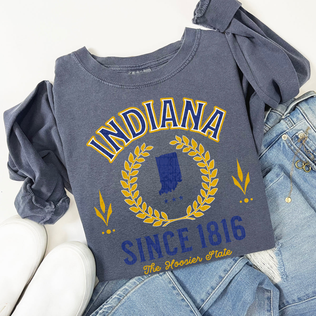 Indiana Varsity Letters BLUE and YELLOW 105160 DTF transfer