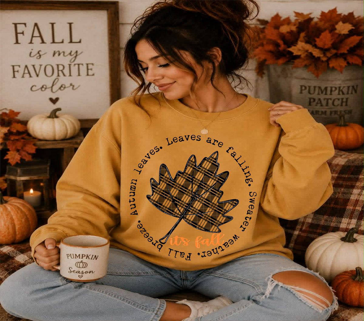 Leaves are falling circle PLAID leaf (Linda) DTF Transfer