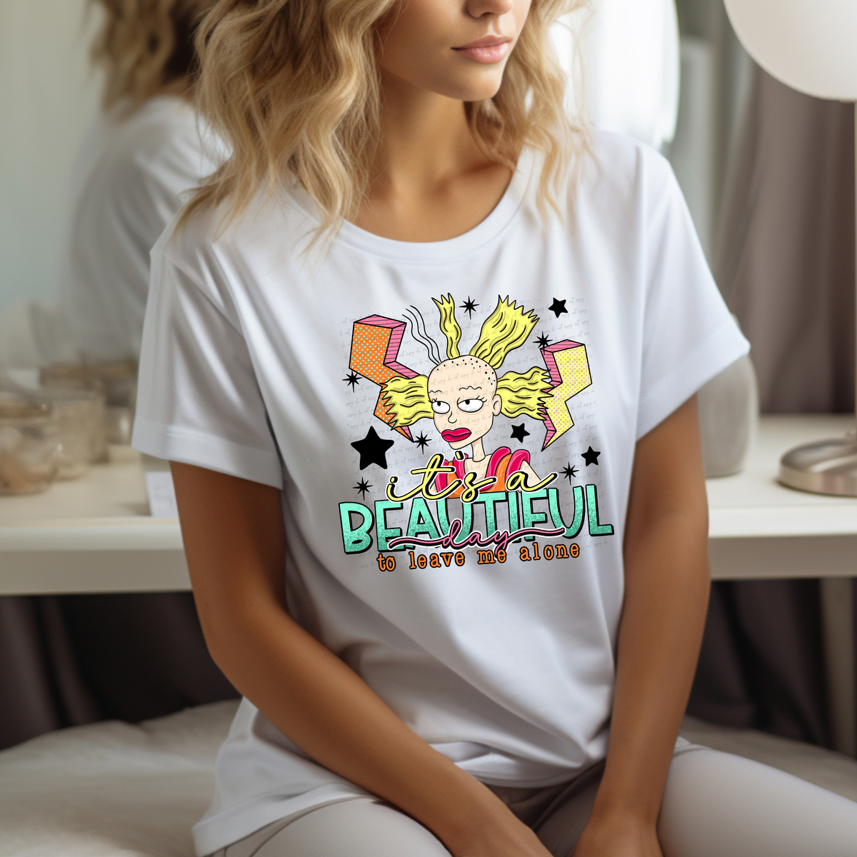 It's A Beautiful Day To Leave Me Alone Punk Yellow Hair Girl 117623 DTF transfer