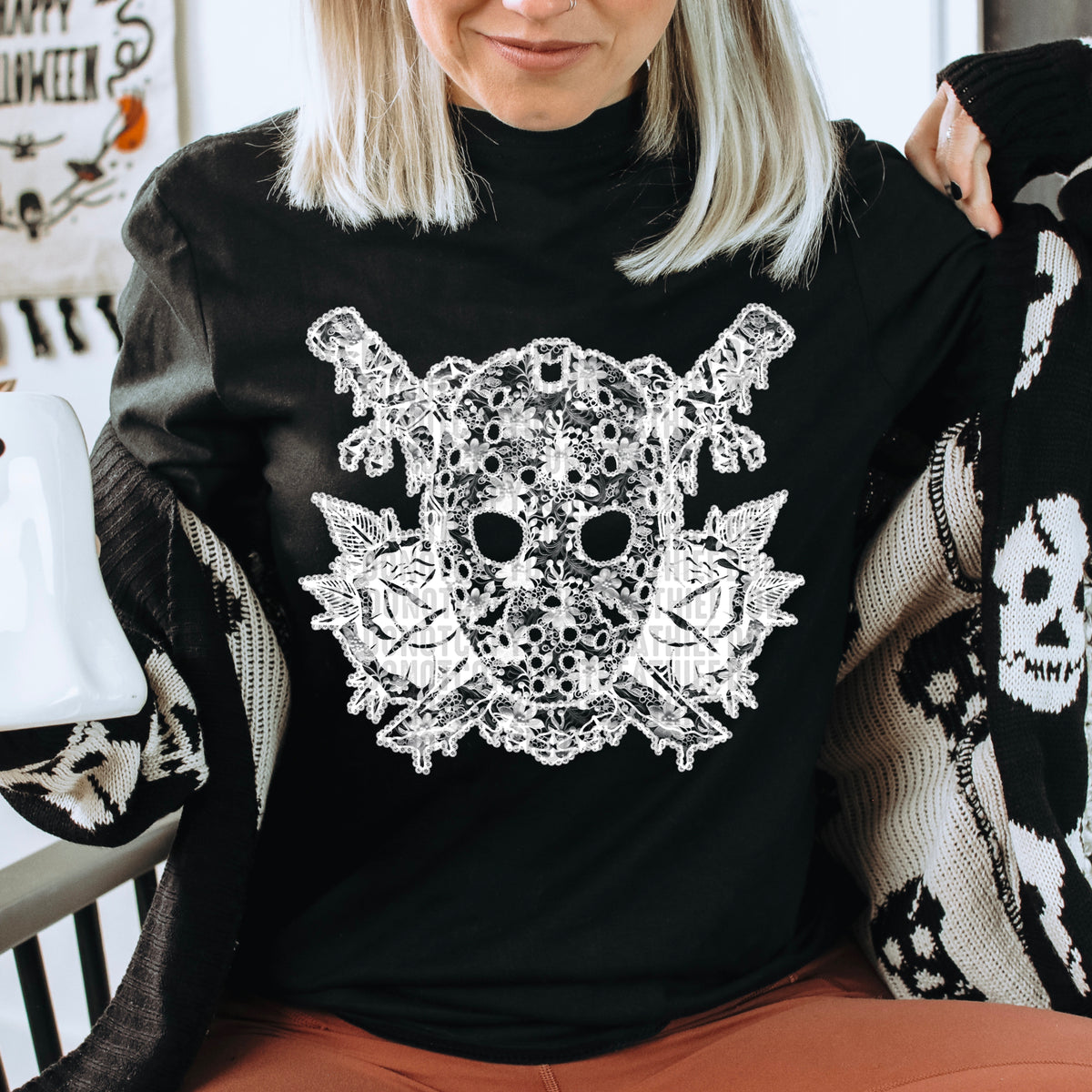 Horror WHITE lace 68802 DTF transfer