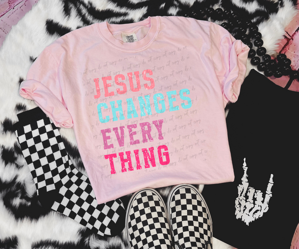 Jesus changes every thing grunge colorful 28804 DTF Transfer