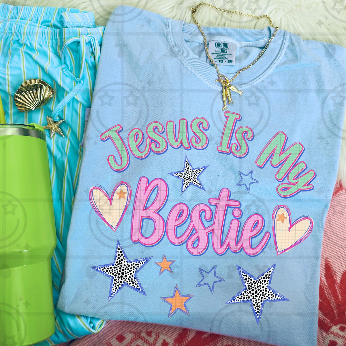 Jesus is my bestie hearts and stars (HW) DTF Transfer