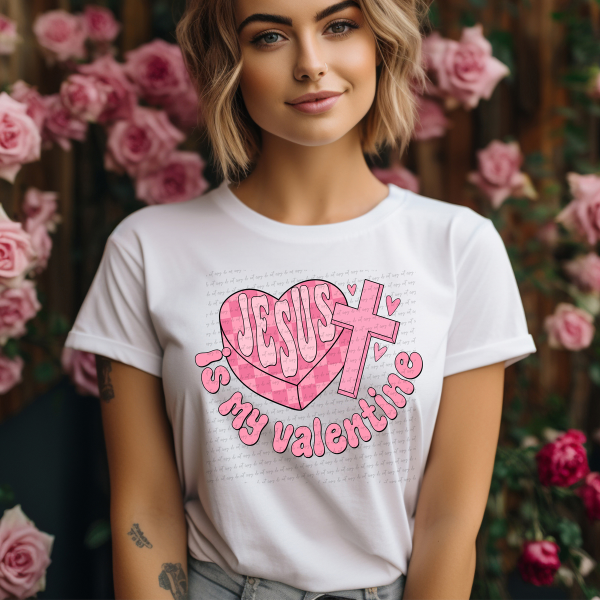 Jesus Is My Valentine Dark Checker 81523 DTF Transfer