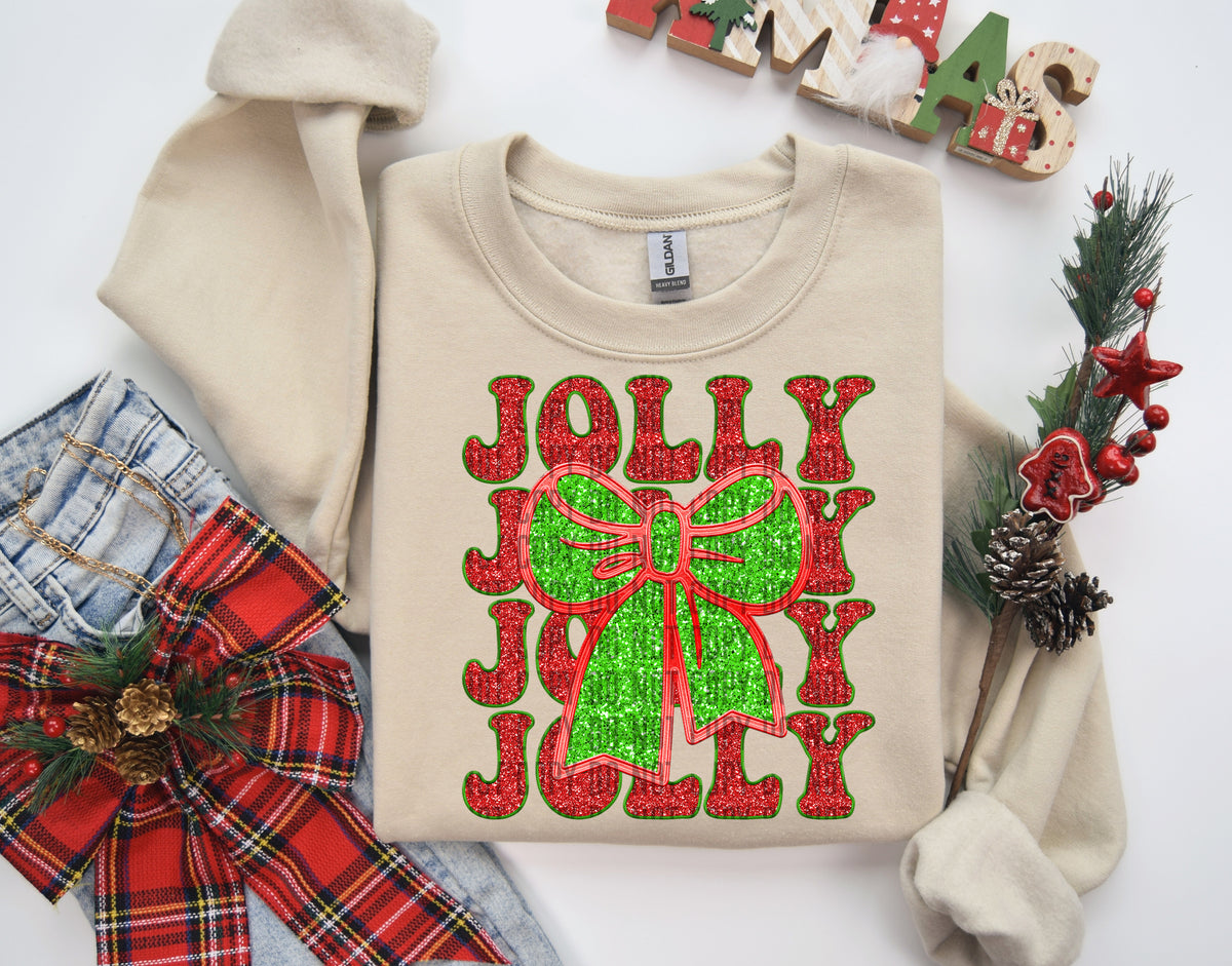 Jolly Stacked Green Ribbon Faux Glitter 69131 DTF transfer