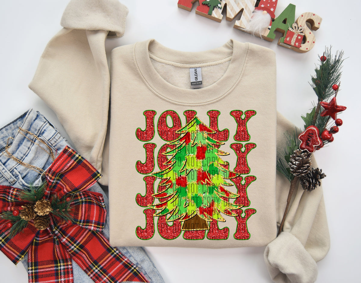 Jolly Stacked Christmas Tree Faux Glitter 69129 DTF transfer
