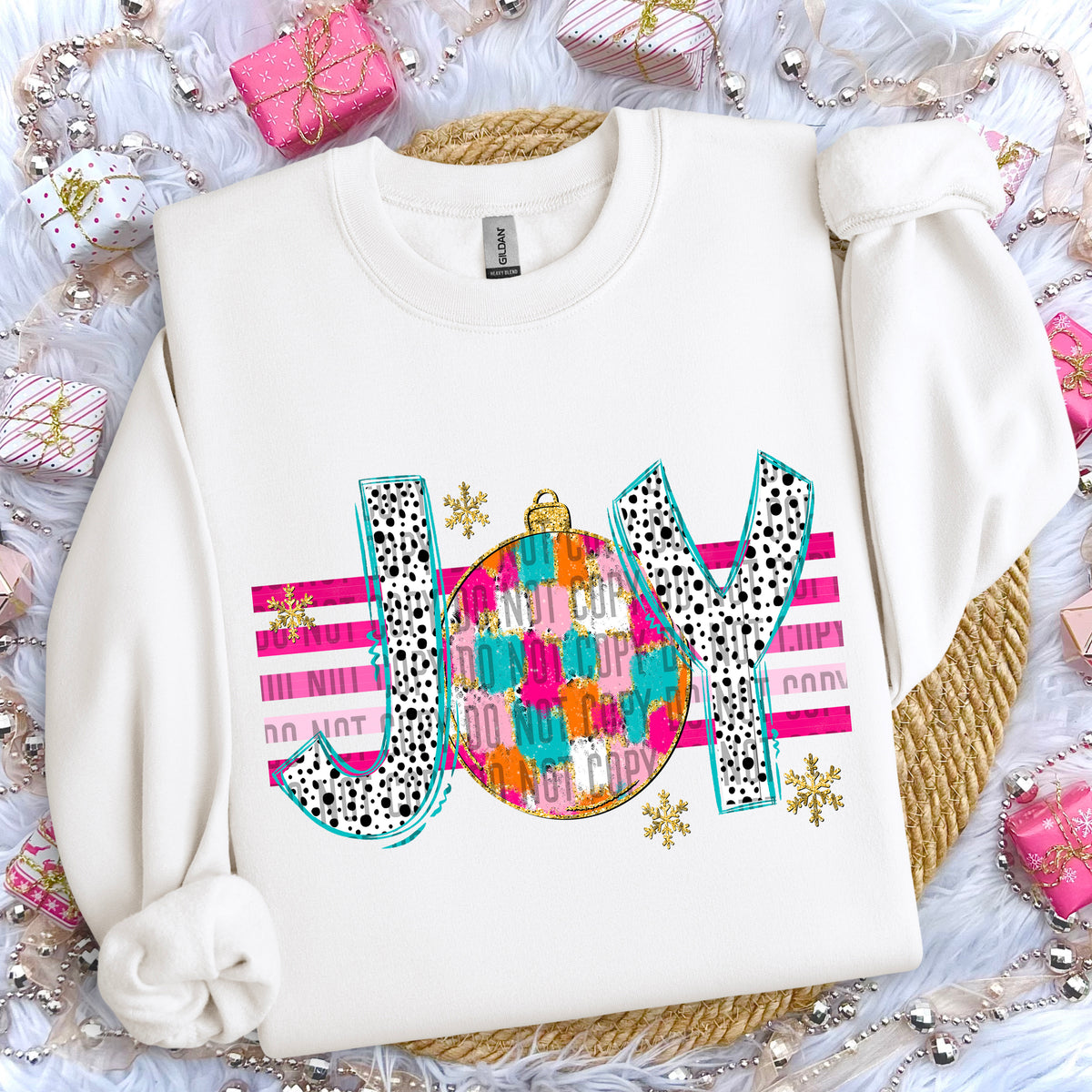 Joy Christmas Ball Pink Stripes 69133 DTF transfer