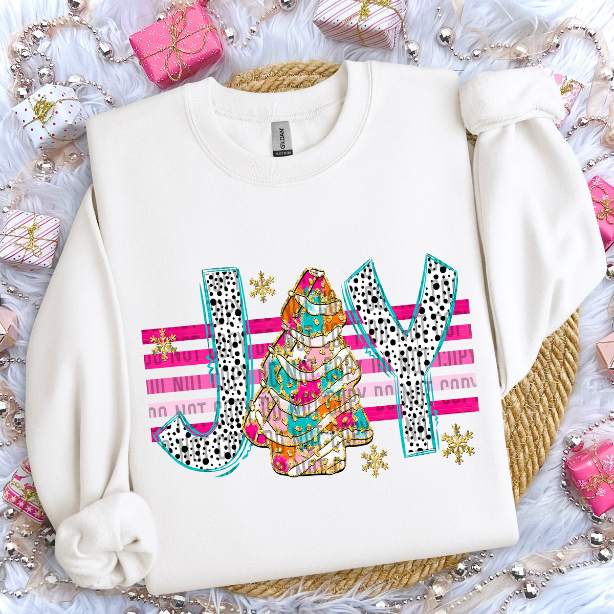 Joy Christmas Tree Cake Pink Stripes 69134 DTF transfer