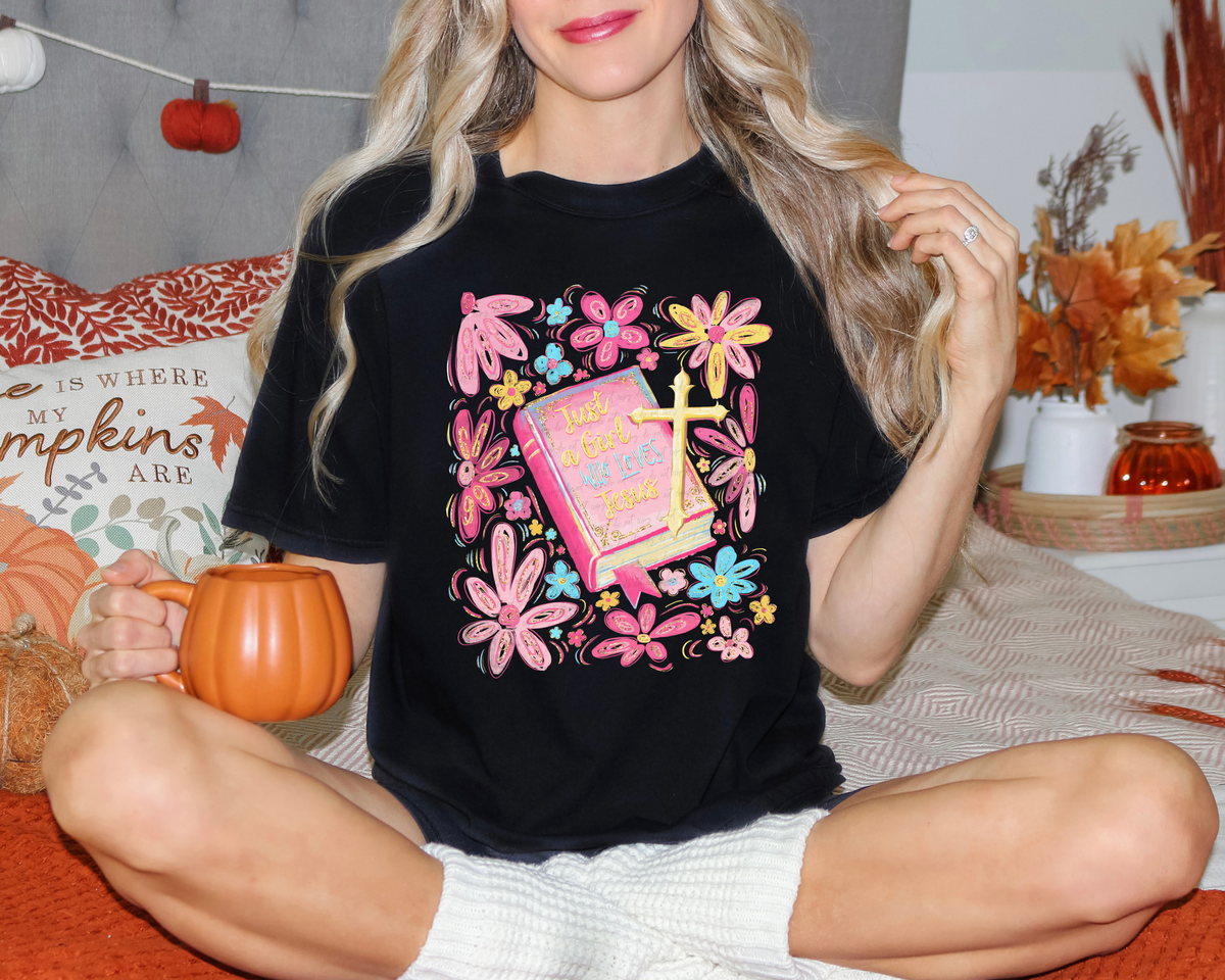 Just A Girl Who Loves Jesus Floral Pink 108907 DTF transfer