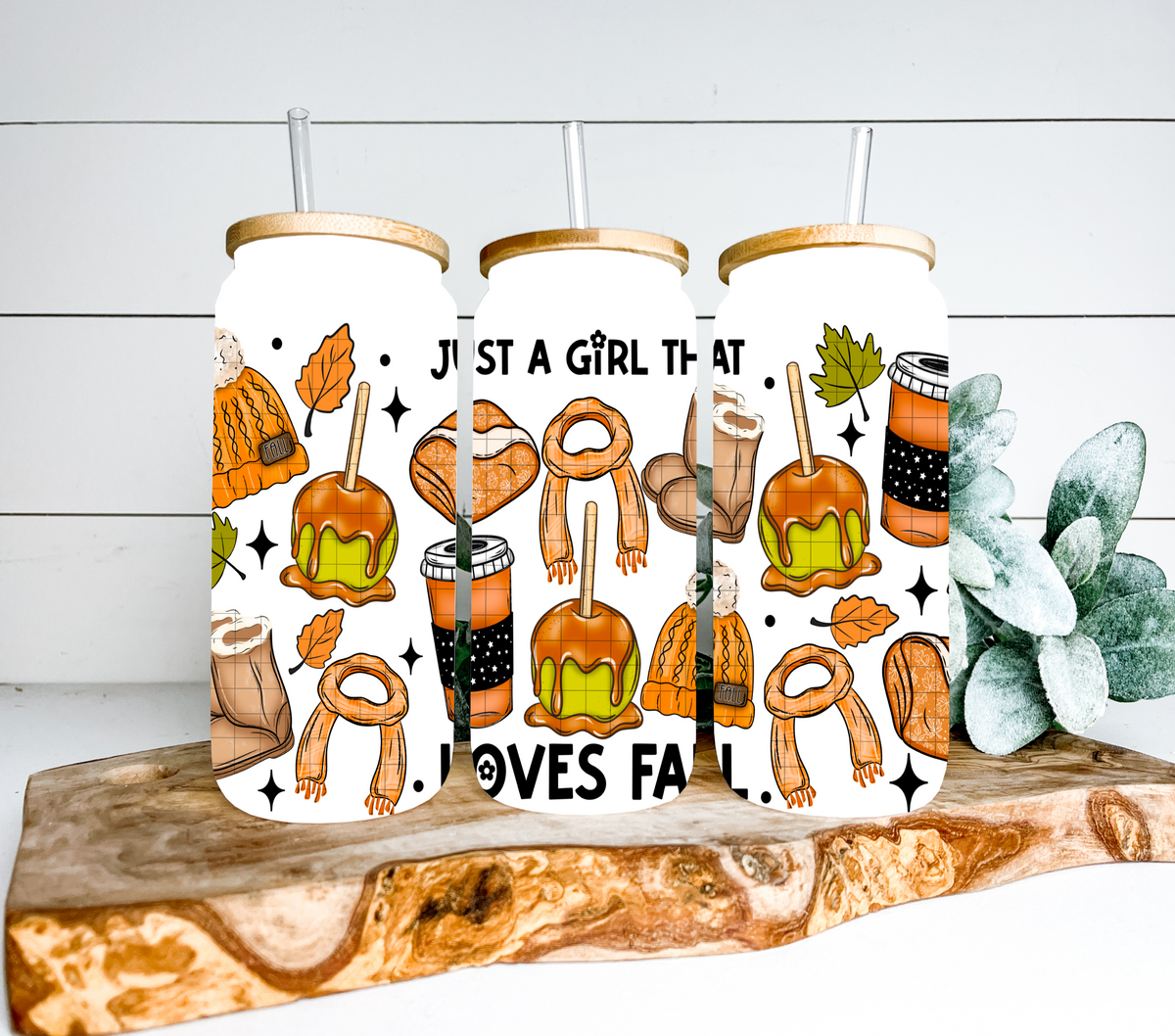 Just a girl that loves fall caramel apple scarf and boots (Linda) UV DTF WRAP