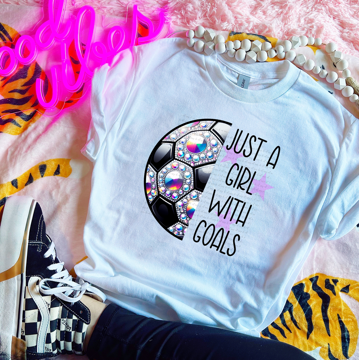 Just A Girl with Goals Faux Rhinestone Soccer Ball 59337 DTF transfer