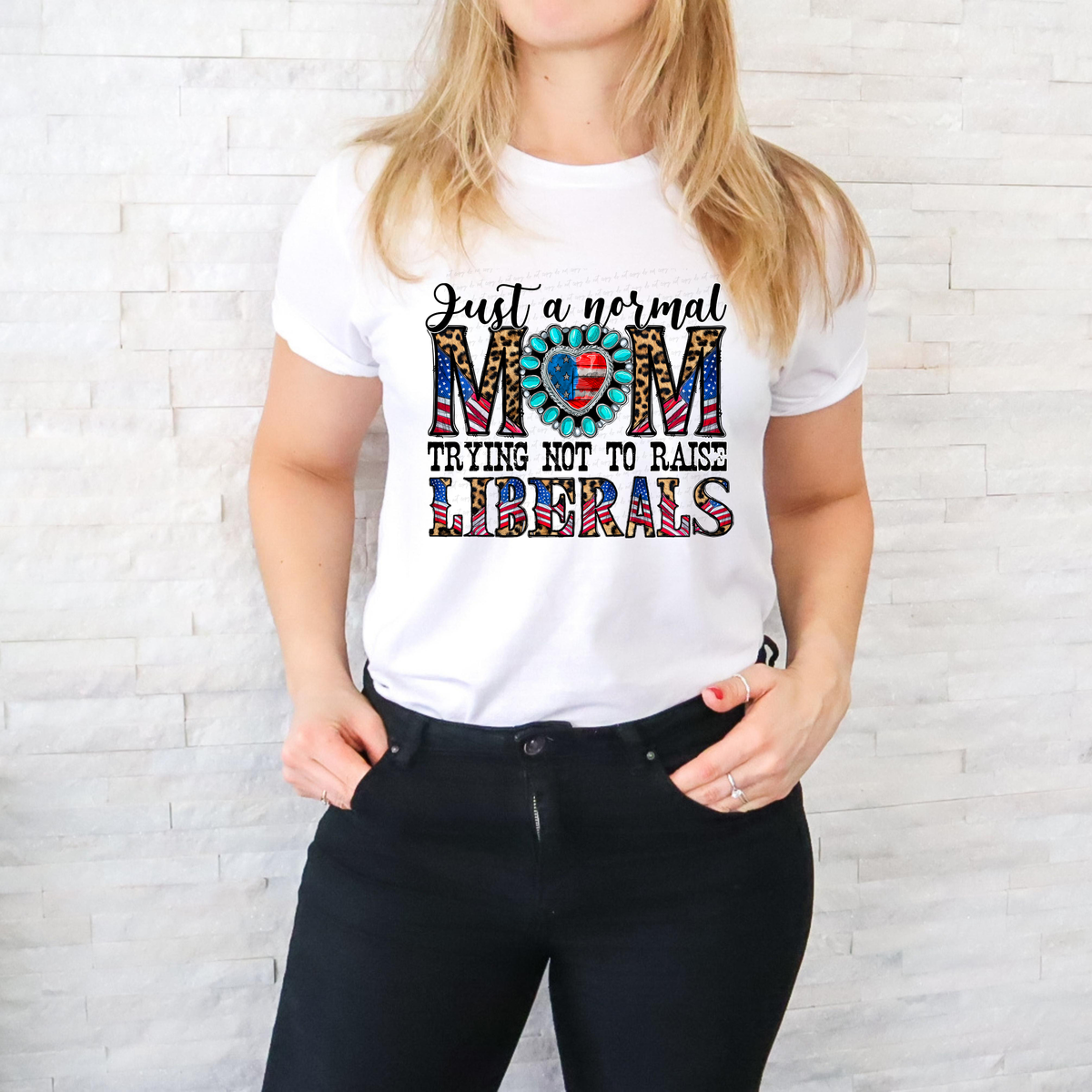 Just A Normal Mom Trying Not To Raise Liberals 4th of July Leopard Print 116241 DTF Transfer