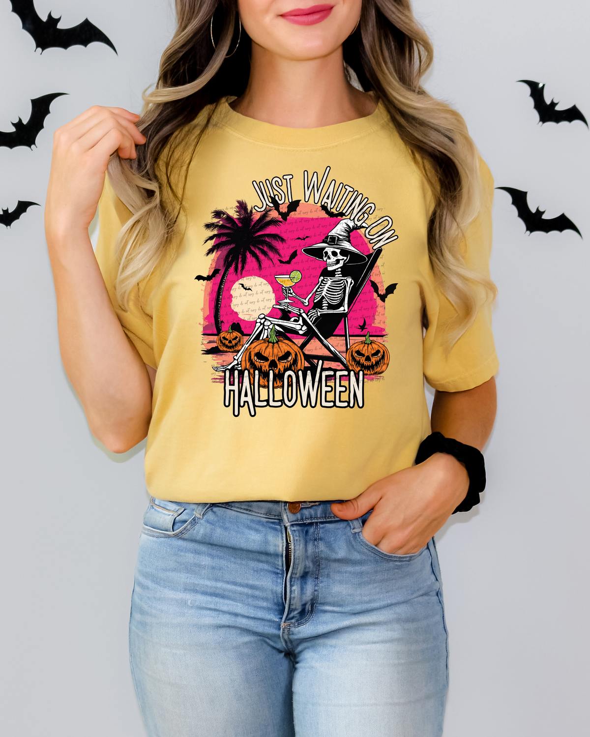 Just Waiting On Halloween Skeleton 54297 DTF transfer