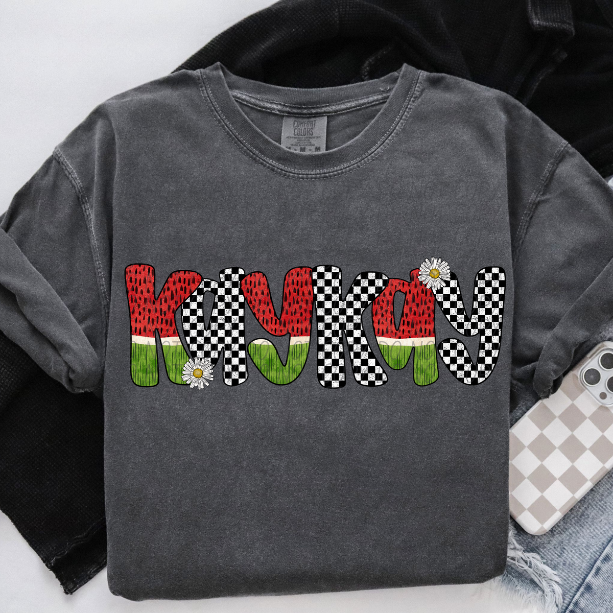 KayKay Watermelon Checkered Font (City) DTF transfer