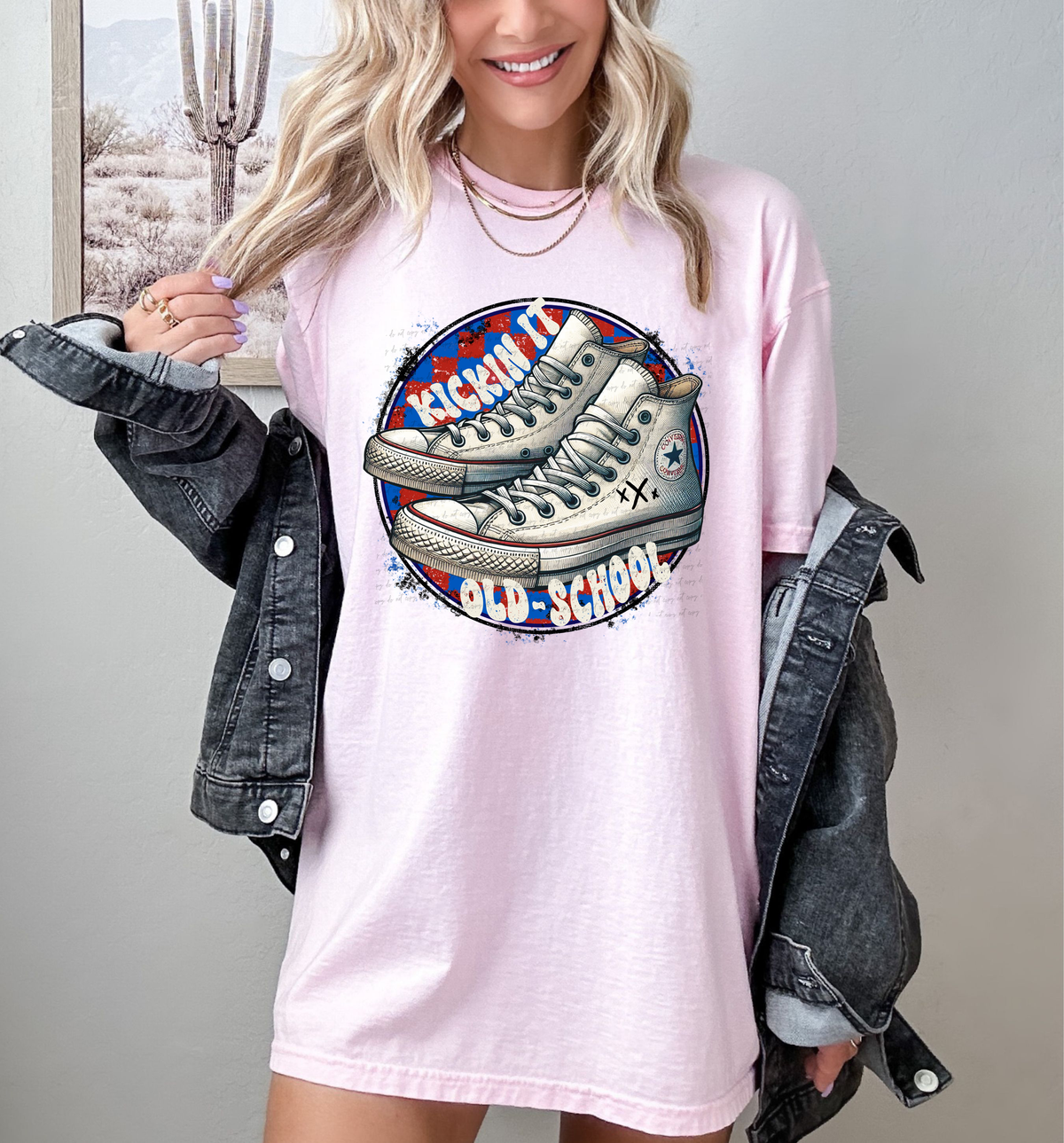 Kickin' It Old School Round Checkered Background 74753 DTF Transfer