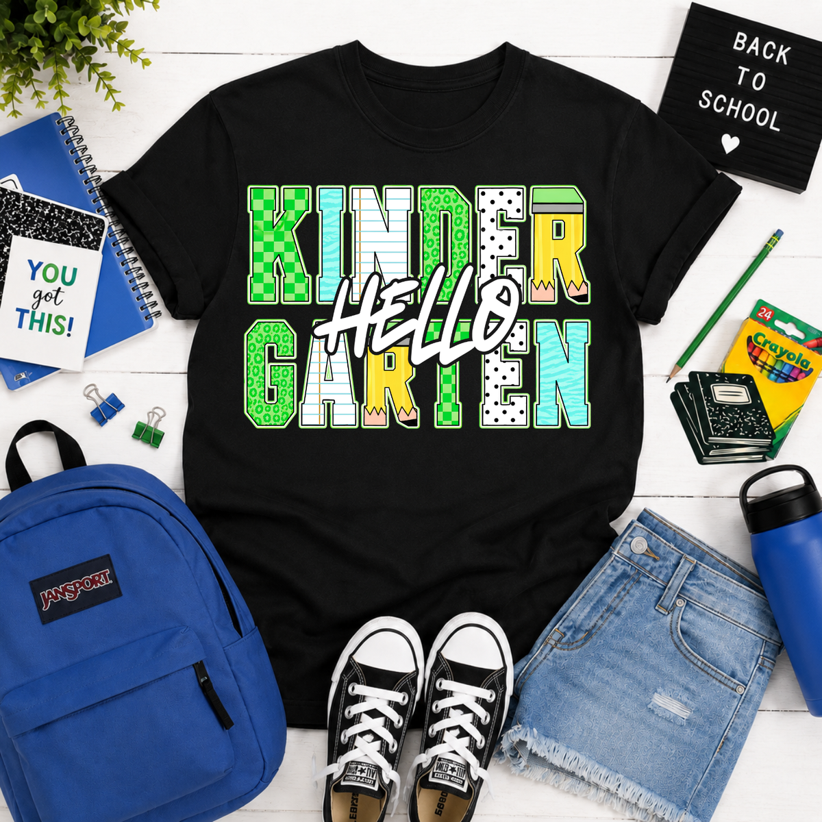 Hello kindergarten blue and green font (Parker) DTF Transfer