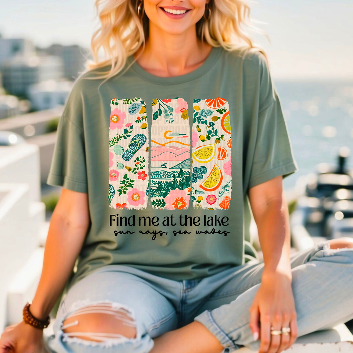 Find Me At The Lake Sun Rays Sea Waves 104413 DTF transfer