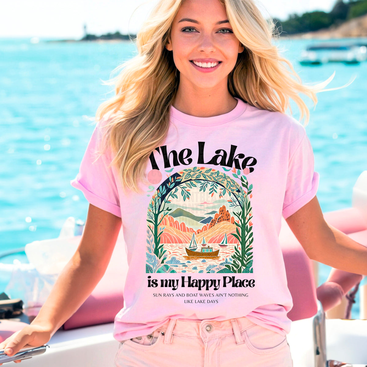 The Lake Is My Happy Place Sun Rays And Boat Waves Ain't Nothing Like Lake Days 104414 DTF transfer