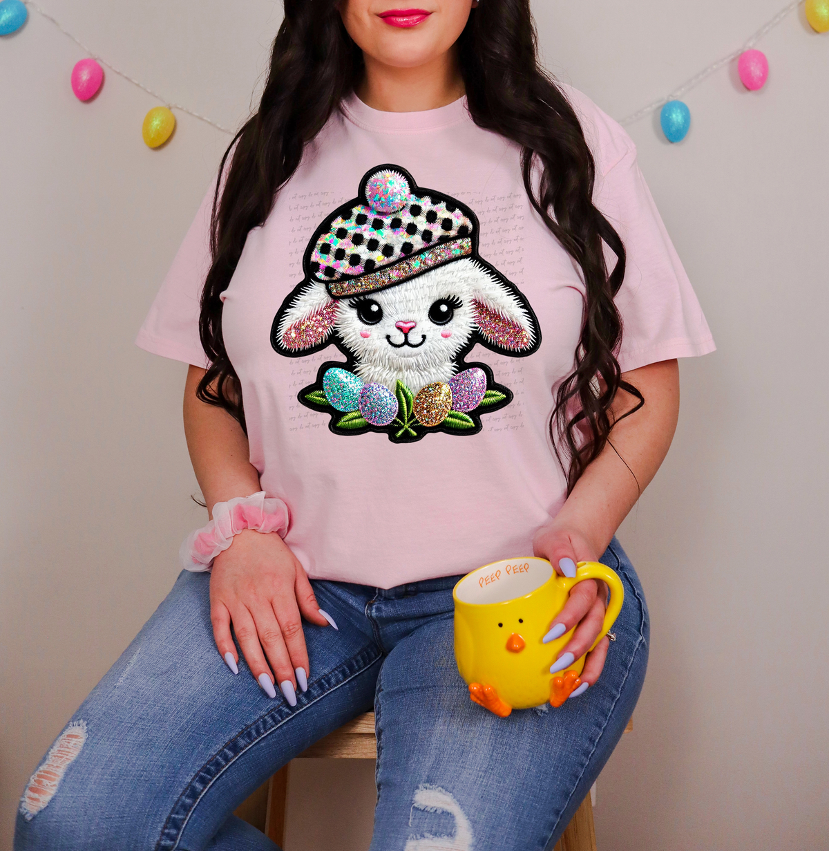 Lamb Head With Eggs Faux Embroidery 86072 DTF Transfer