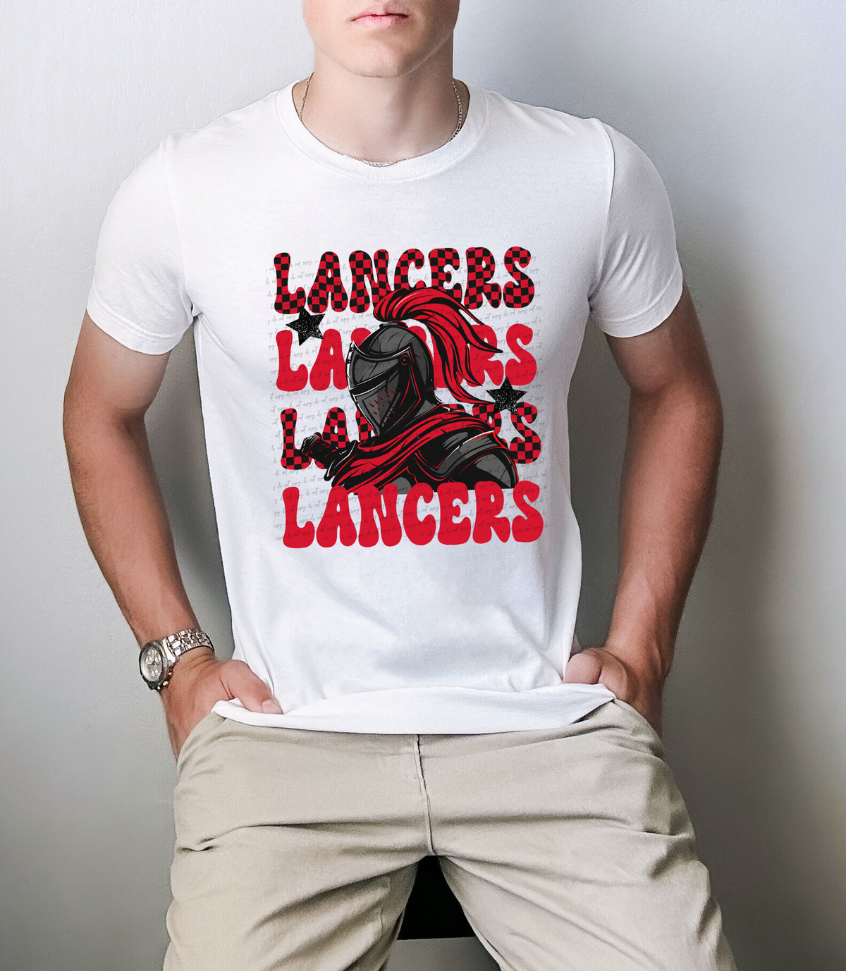 Lancers Red Black Checkered Word Stacked 59489 DTF transfer