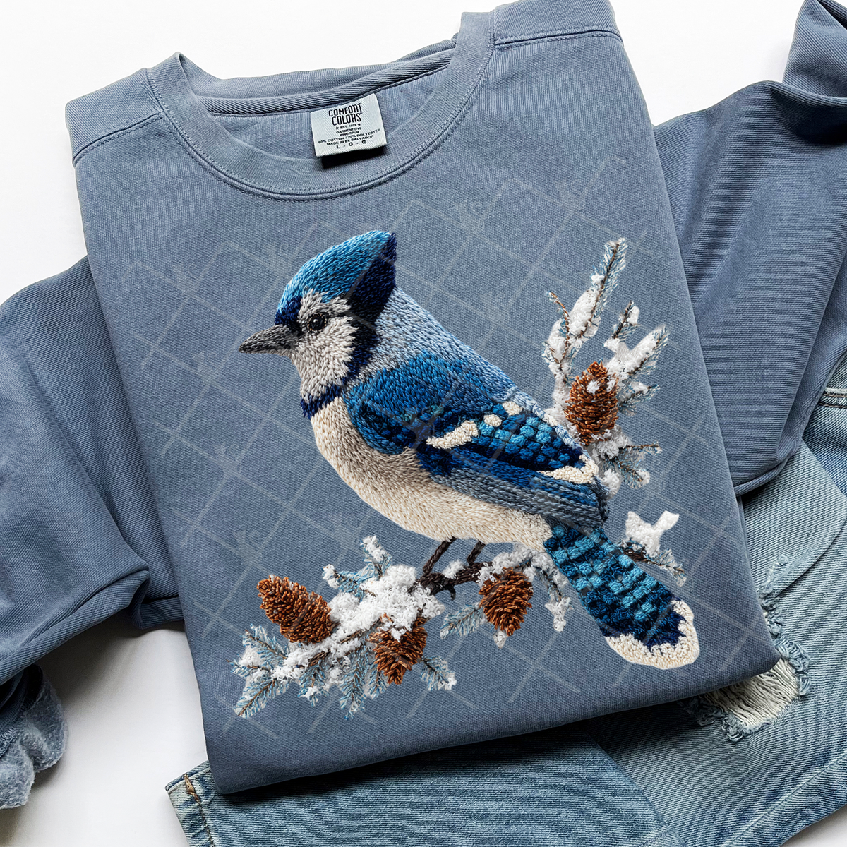 Faux Yarn Blue Jay (TTD) DTF Transfer