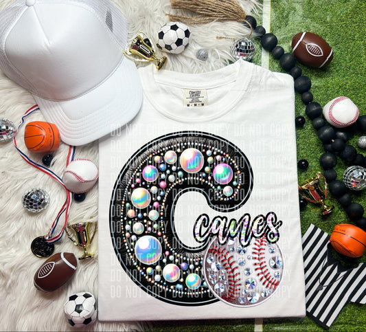 Canes Leather Rhinestones Baseball 51779 DTF transfer