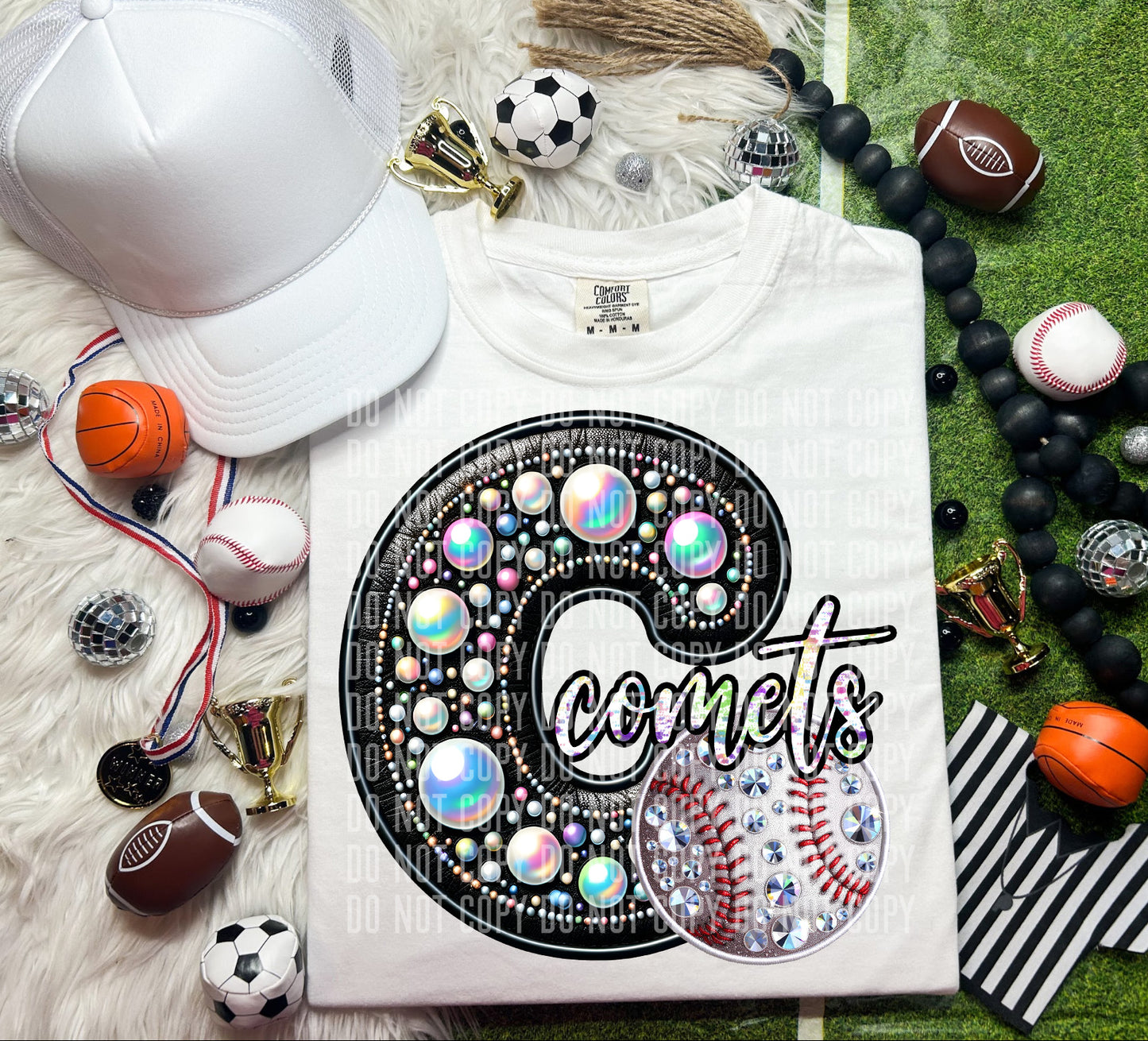 Comets Leather Rhinestones Baseball 51783 DTF transfer