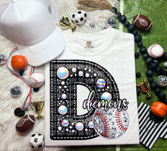 Demons Leather Rhinestones Baseball 51790 DTF transfer