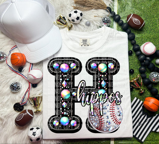 Hippos Leather Rhinestones Baseball 51801 DTF transfer