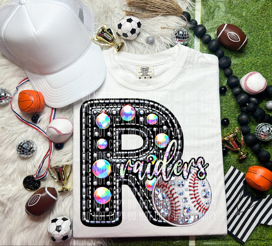 Raiders Leather Rhinestones Baseball 51832 DTF transfer