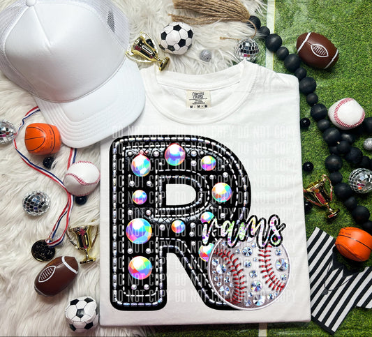 Rams Leather Rhinestones Baseball 51834 DTF transfer