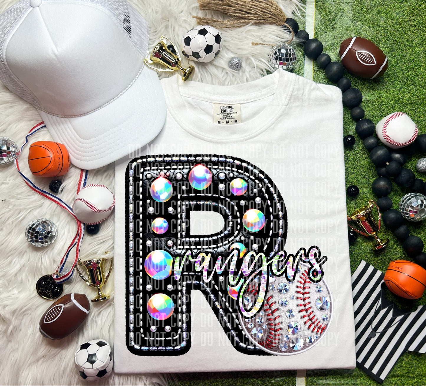 Rangers Leather Rhinestones Baseball 51836 DTF transfer