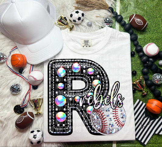 Rebels Leather Rhinestones Baseball 51838 DTF transfer