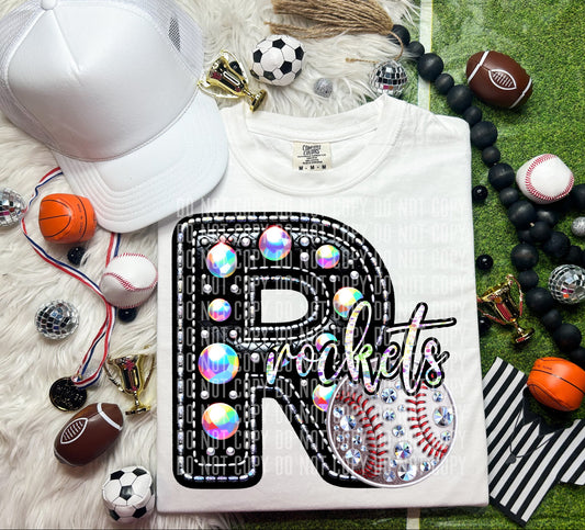 Rockets Leather Rhinestones Baseball 51840 DTF transfer