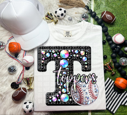 Toppers Leather Rhinestones Baseball 51854 DTF transfer