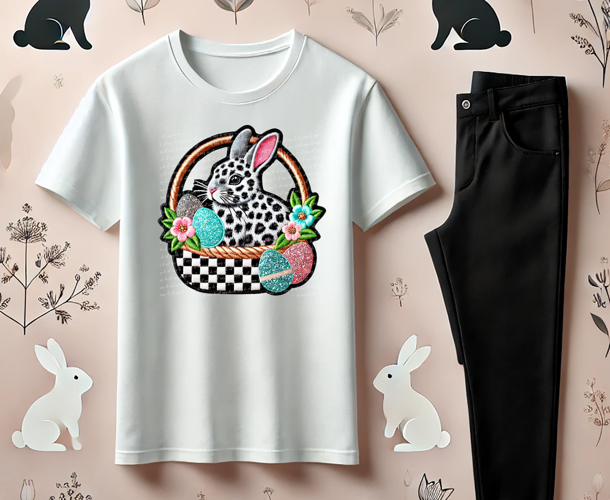 Leopard Bunny In Checkered Basket 86015 DTF Transfer