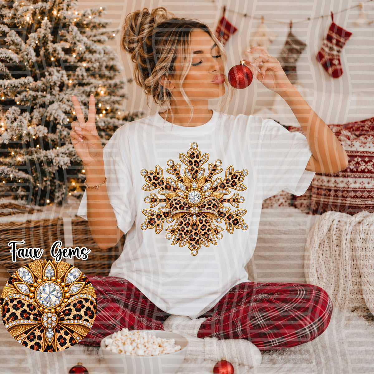 Leopard Snowflake- Faux Rhinestone (Caplinger)DTF Transfer