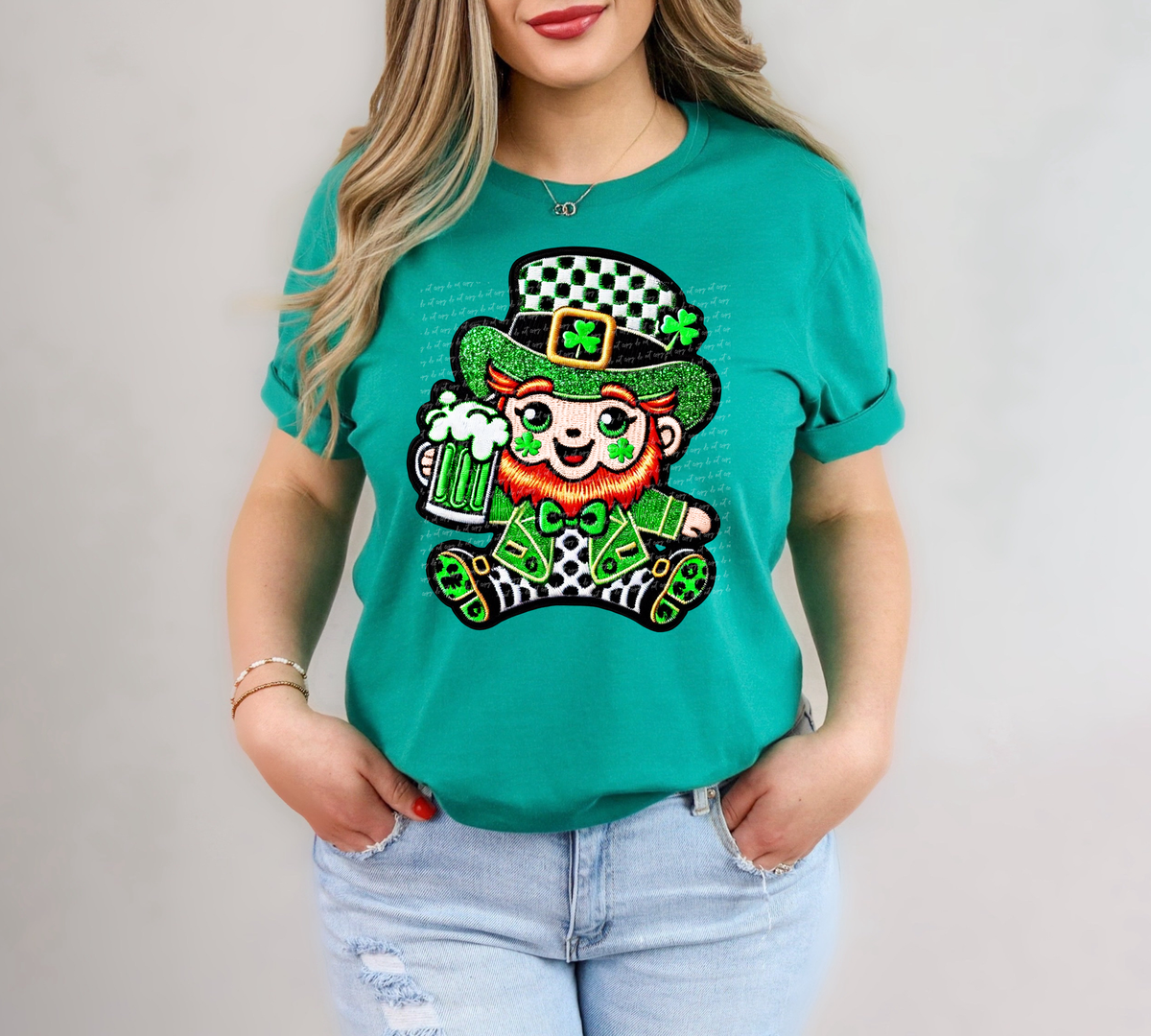Leprechaun With Beer Faux Embroidery 81945 DTF Transfer