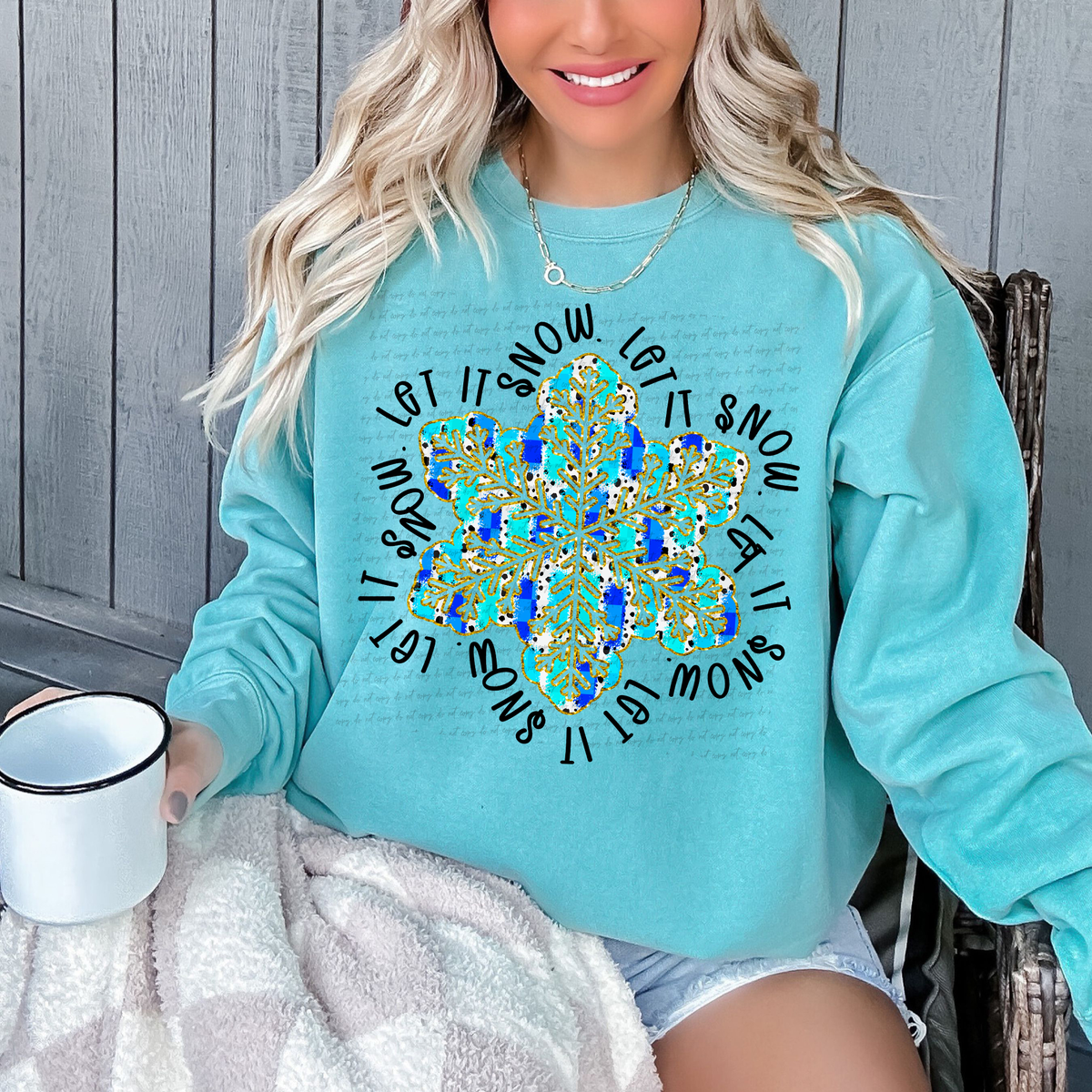 Let it Snow Brushstroke Checkered Snowflake 81728 DTF Transfer