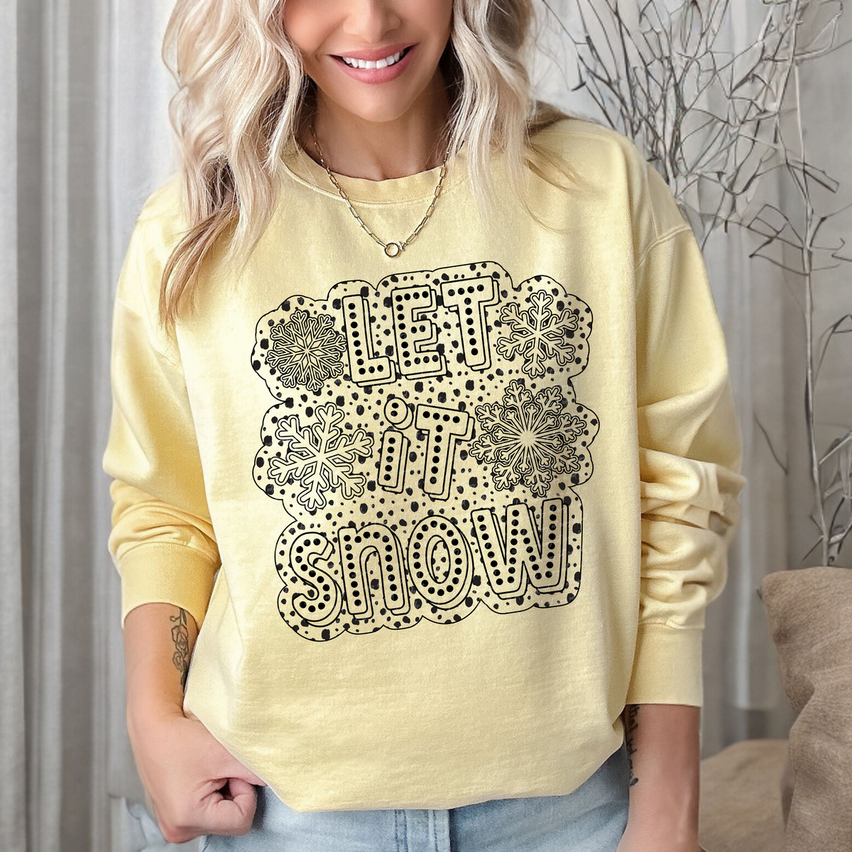 Let It Snow Dots Filled Snowflakes Dalmatian Outline 81729 DTF Transfer