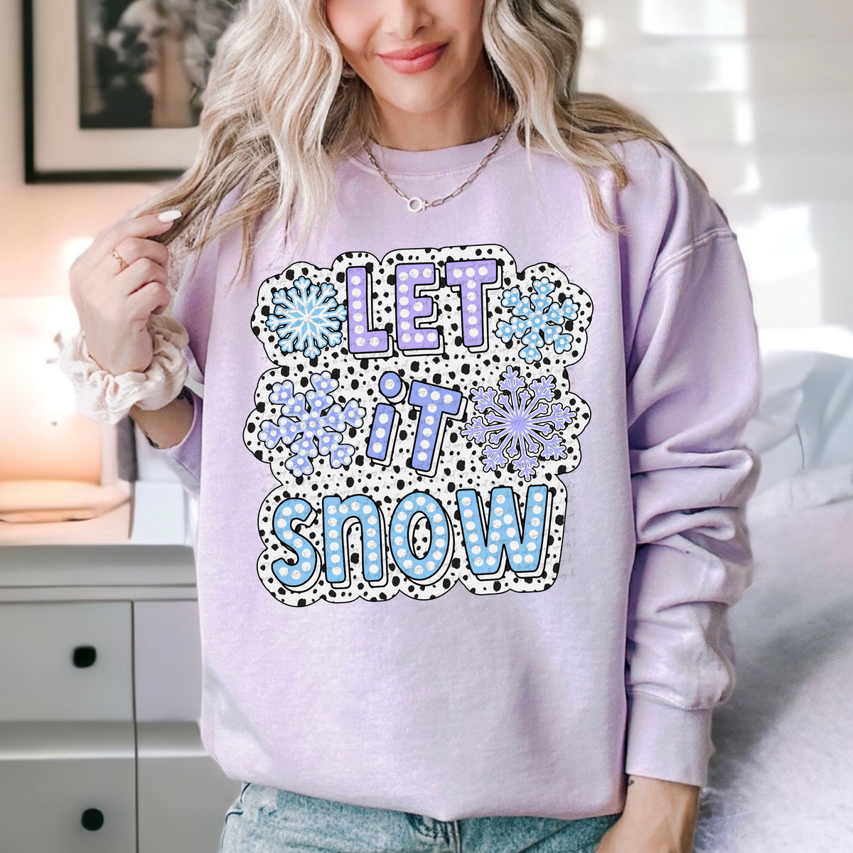 Let It Snow Dots Snowflakes Dalmatian 81731 DTF Transfer
