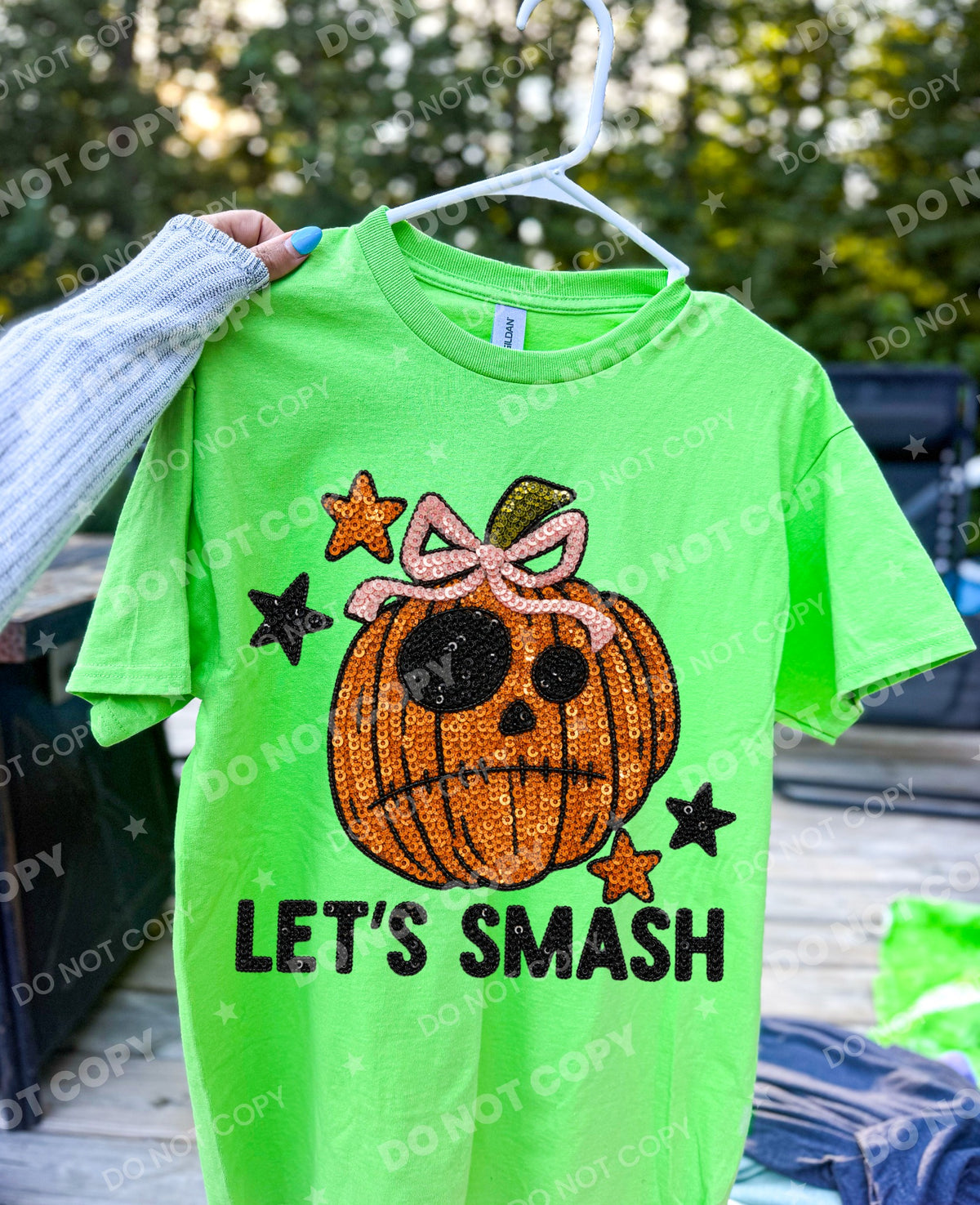 Let's smash pumpkin with bow faux sequins (HW) DTF Transfer