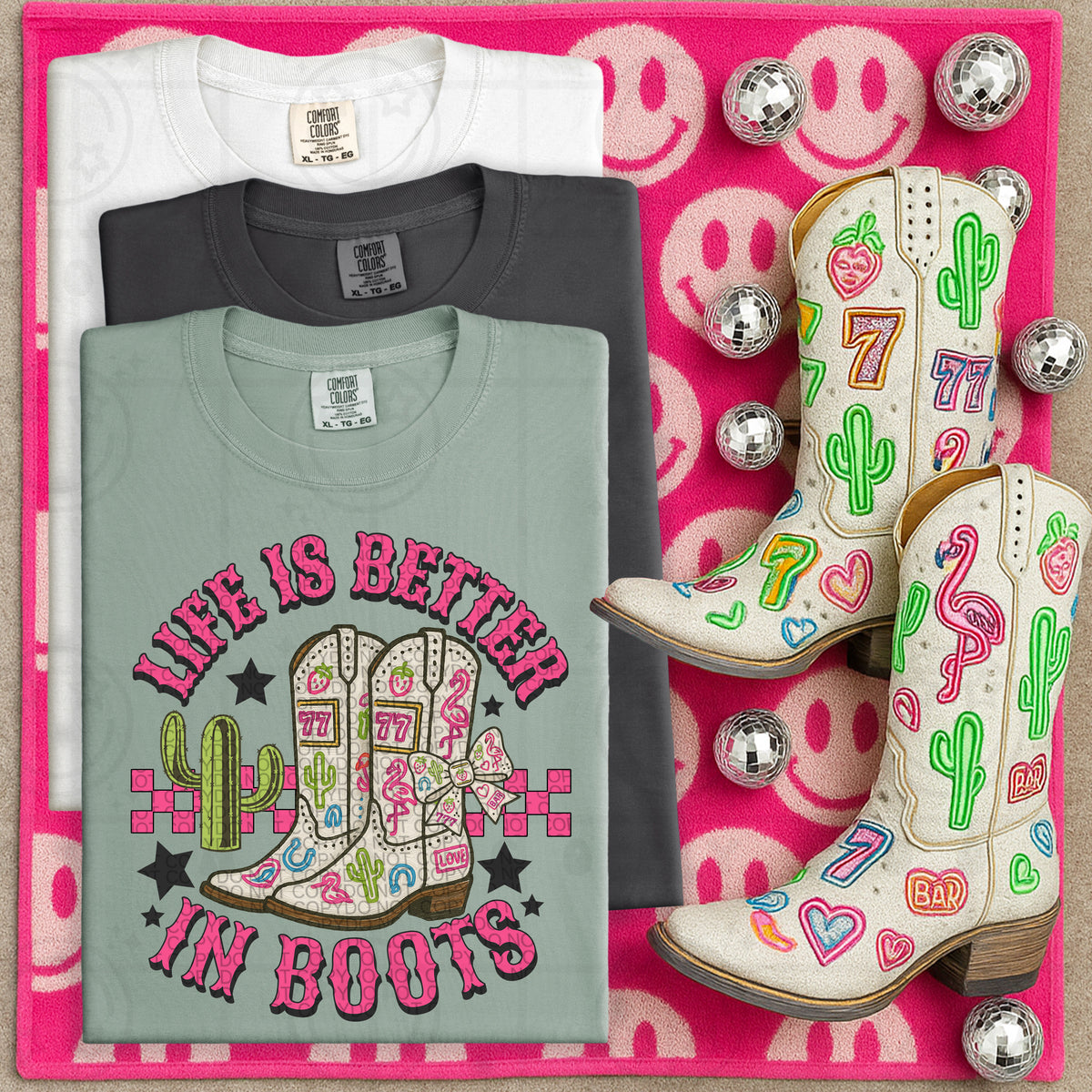 Life is better in boots pink font (HW) 105024 DTF transfer