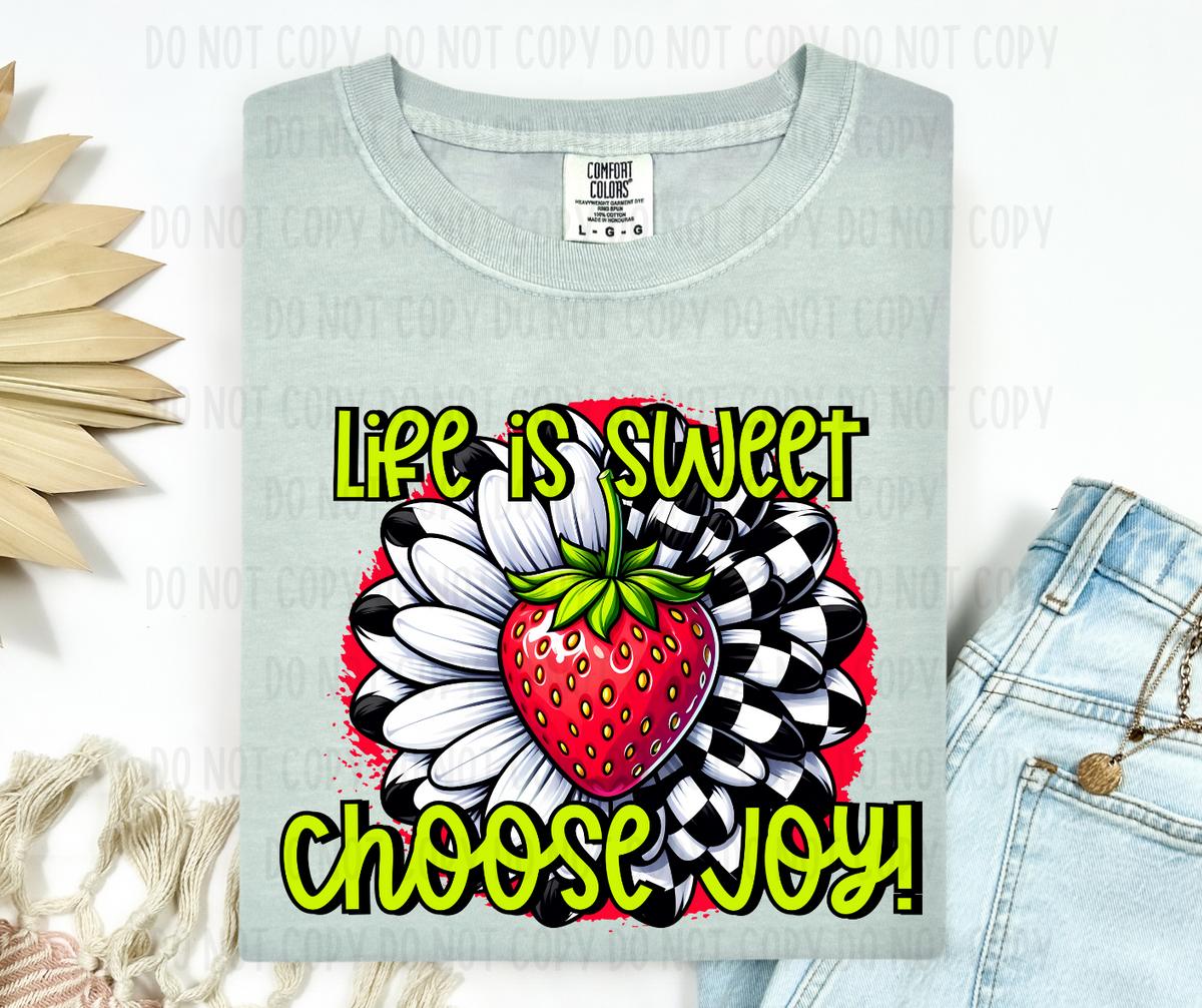 Life is sweet Choose Joy Checkered Strawberry Daisy (Canvista) DTF transfer