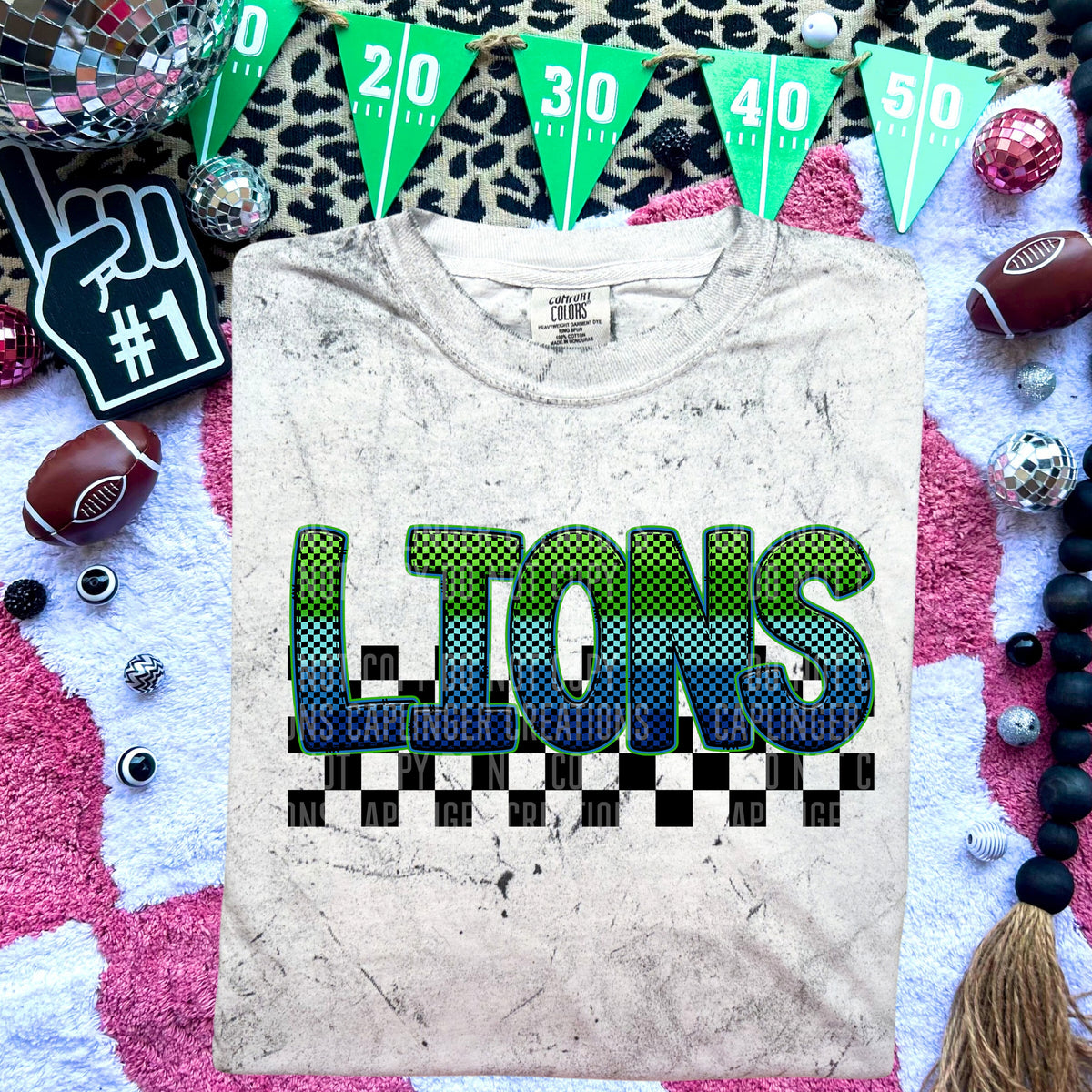 Lions Blue and Green Checkered (Caplinger) DTF transfer