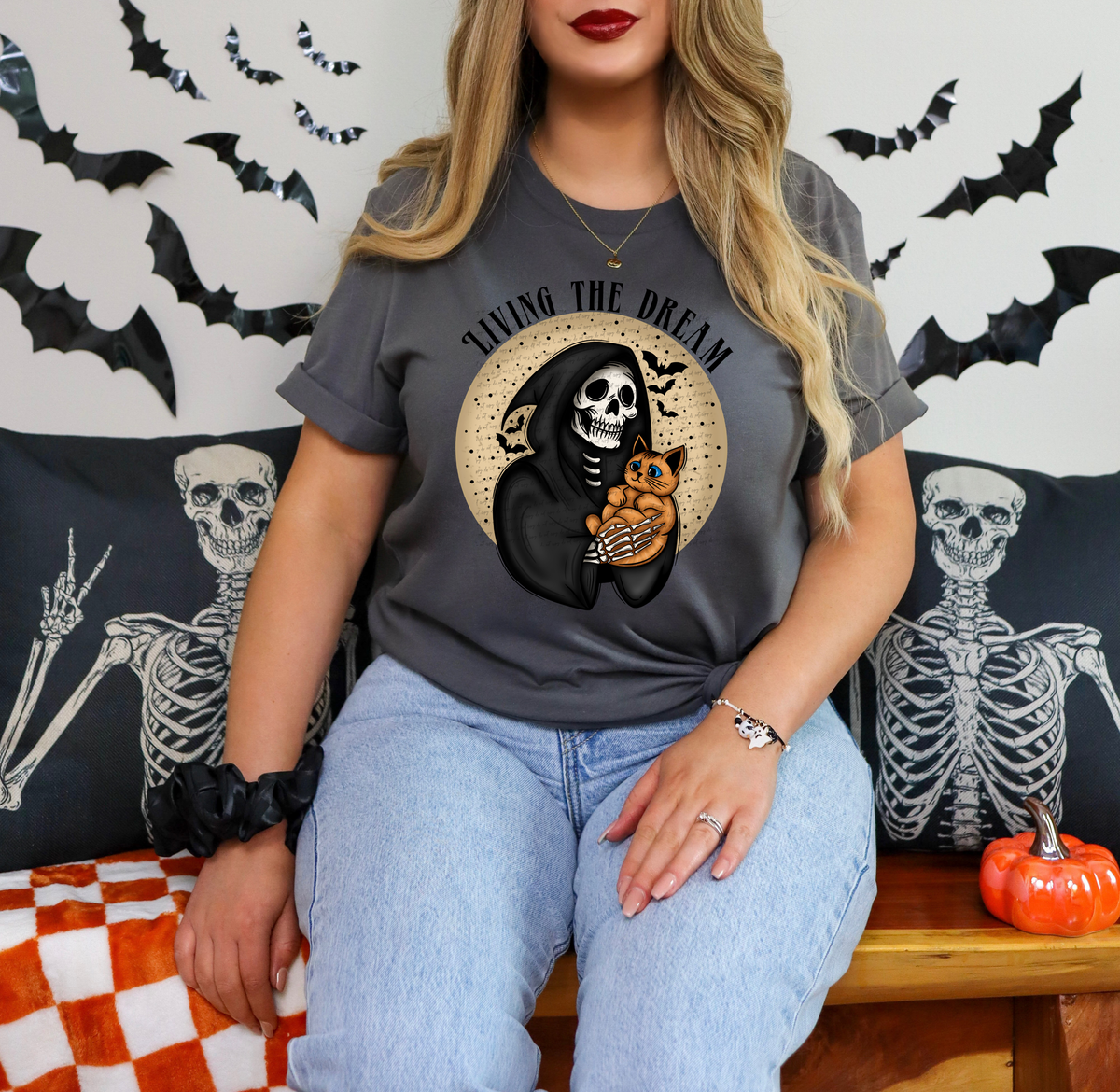 Living The Dream Cat Ghost Black 42791 DTF transfer