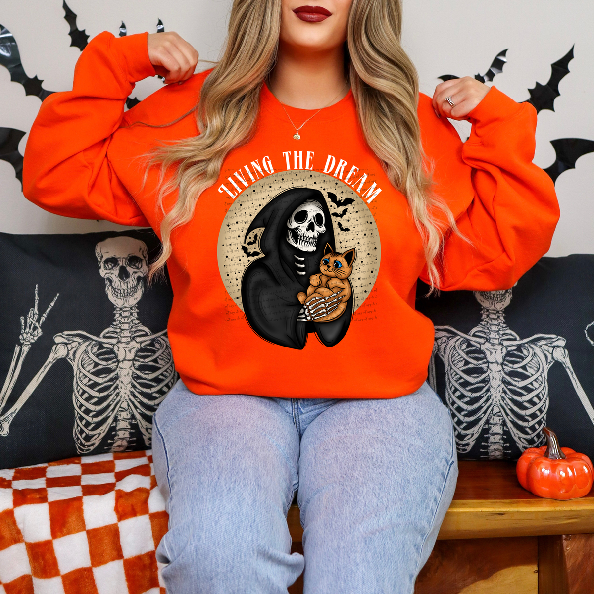 Living The Dream Cat Ghost White 42792 DTF transfer