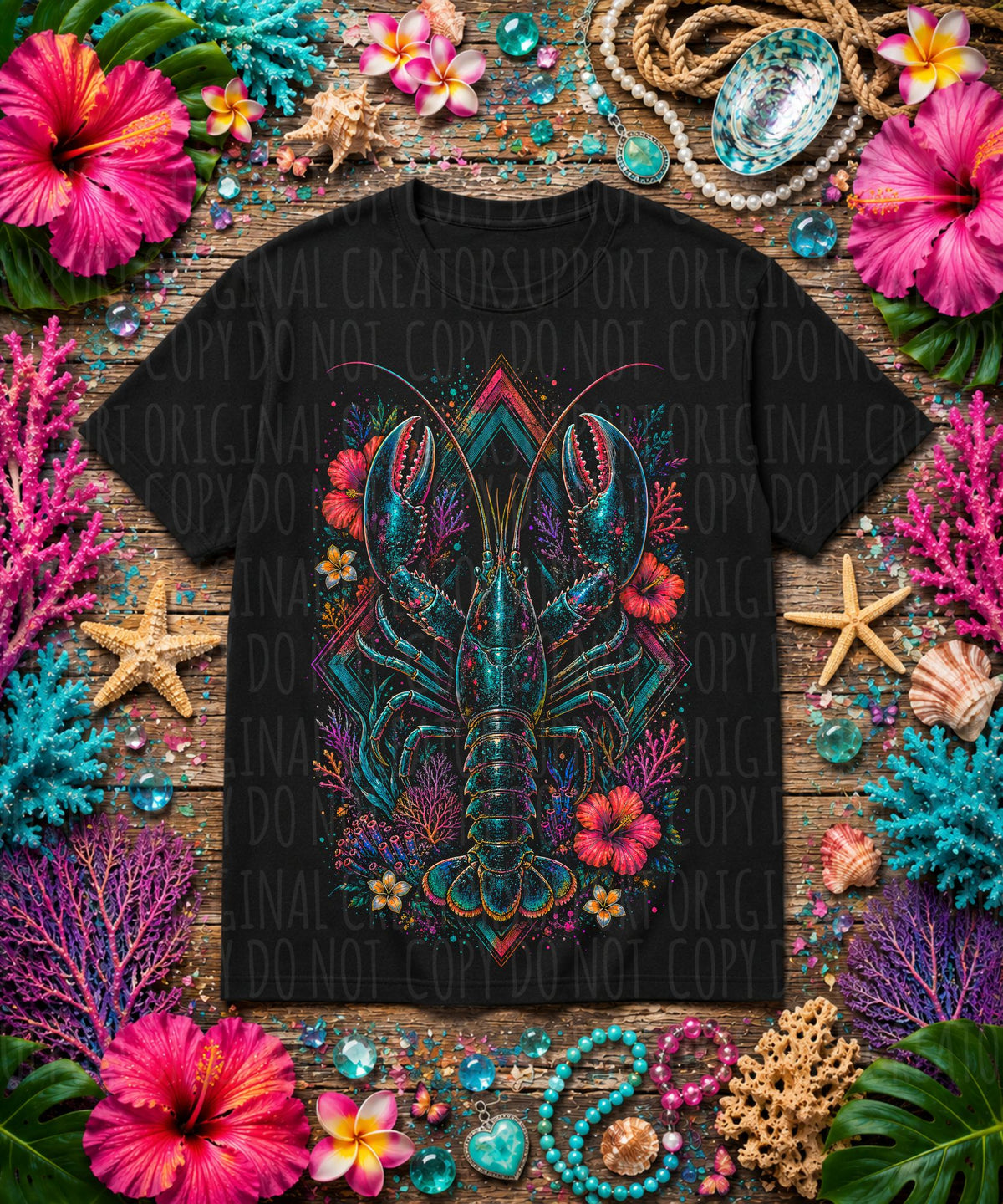 Floral lobster (Starlight) DTF Transfer