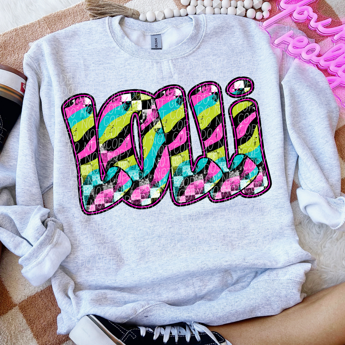 Lolli Neon Checker Font (CITY) DTF transfer