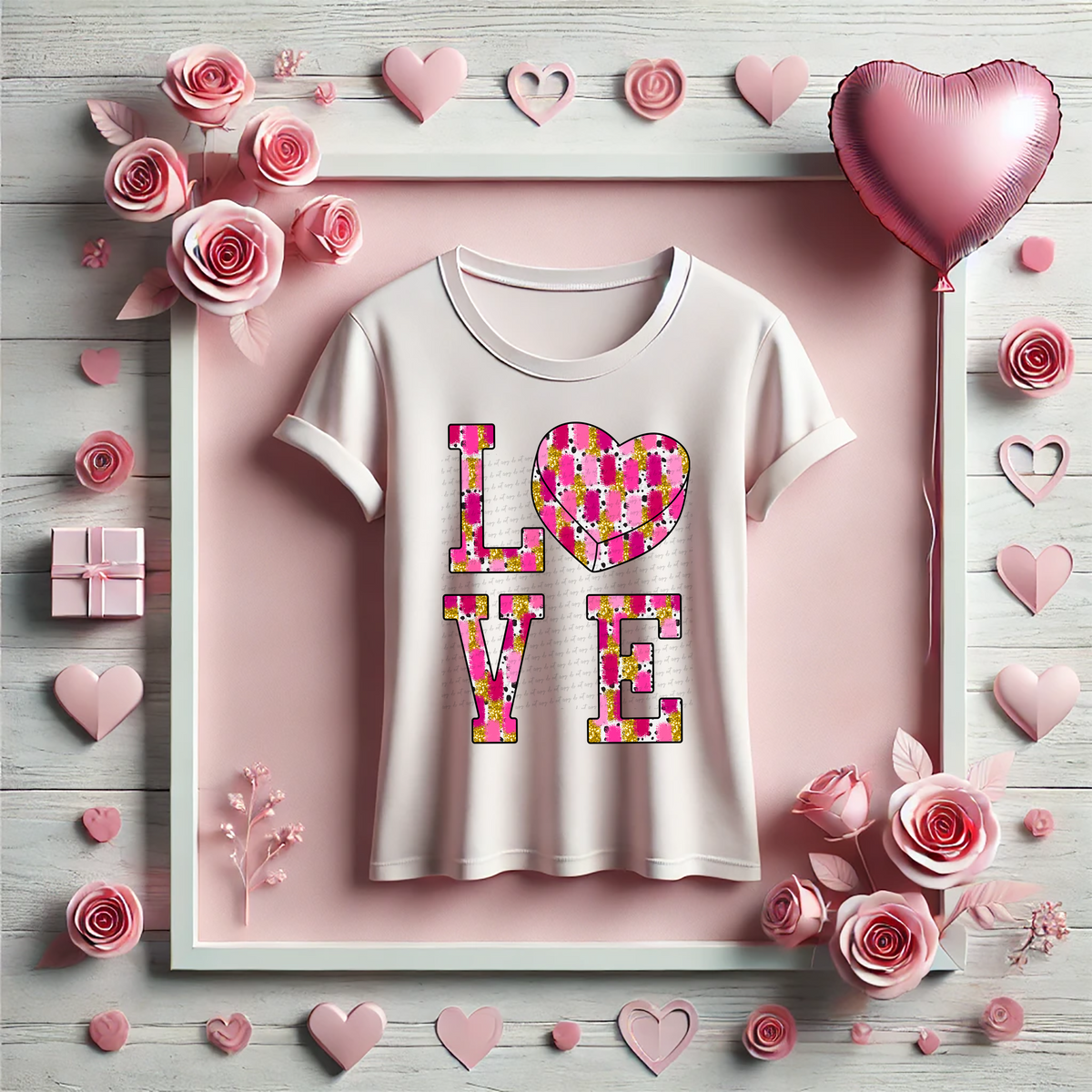 Love Brushstroke Heart Mauve Pink Gold 81538 DTF Transfer